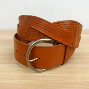 Y2K Earthy Boho Waist Belt Womens SMALL Brown Genuine Leather Cross Interlock
